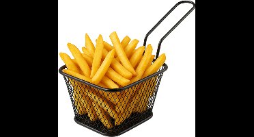 Cookinglife Frietmandje Zwart 14 x 11 x 7 cm - Frietmandje voor snacks - Serveren van frietjes - Open structuur voor vetafvoer - Compact formaat - RVS - 140 x 110 x 70 mm - Keukengerei - Tafelaccessoires