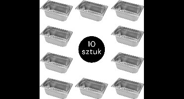 MEGA-M Gastronorm - GN 1/4 Set van 10 stuks - 265x162x100 mm - Roestvrij Staal