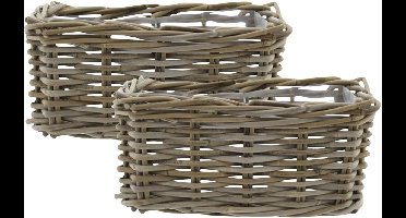 Van der Leeden Opbergmand Klassiek - 2x - bruin - rechthoek - 30 x 15 x 15 cm - rotan - gevlochten riet - mand - opbergen