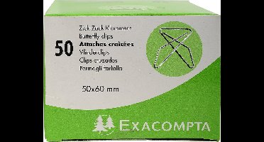 Exacompta 20x Doos met 50 Vlinderclips 50x60mm - Zilver - 14766E