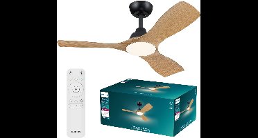 Philips Olas Ventilator met LED lamp - Diameter: 106cm - Instelbaar wit licht van 3000K tot 6500K - Dimbaar tot 5% - Inclusief afstandsbediening - 2650 Lumen - Zwart/Hout