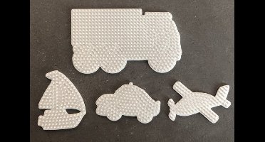 Hama midi strijkkralen vormpjes TRANSPORT VOERTUIGEN SET 4 STUKS, figuur / grondplaat voor normale strijkparels ‘’auto, zeilboot, vliegtuig en truck / vrachtwagen" (strijkkralenbordje / legbordje))