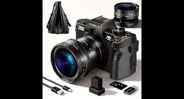 4K Camera – Vlogcamera – Compacte Fotocamera – Digitale Camera – Reiscamera – 48MP Beeldkwaliteit – 180° Kantelbaar OLED Scherm – 16x Digitale Zoom – 2 Batterijen & 32GB SD-Kaart