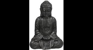 Gerimport Boeddha beeld Kesh - binnen / buiten - kunststeen - antraciet - 28 x 37 cm - huis en tuin beelden