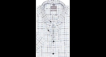 OLYMP Luxor comfort fit overhemd - korte mouw - popeline - wit met licht-en donkerblauw geruit - Strijkvrij - Boordmaat: 40