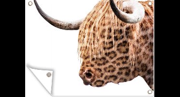 Tuin decoratie Schotse hooglander - Panter - Wit - 40x30 cm - Tuindoek