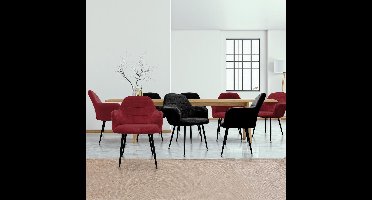 Eetkamerstoel set van 8 met rugleuning en armleuningen Bordeaux/zwart Keukenstoel met microvezel fluwelen hoes