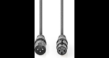 Nedis Gebalanceerde Audiokabel - XLR 3-Pins Male - XLR 3-Pins Female - Vernikkeld - 3.00 m - Rond - PVC - Donkergrijs - Kartonnen Sleeve