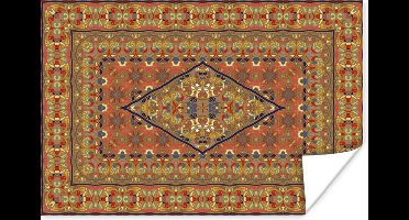 Poster Perzisch Tapijt - Vloerkleed - Geel - Rood - 30x20 cm