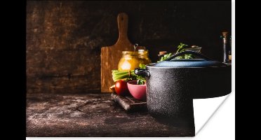 Poster Rustiek - Stilleven - Pan - Groente - 30x20 cm - Kerstversiering - Kerstdecoratie voor binnen - Kerstmis