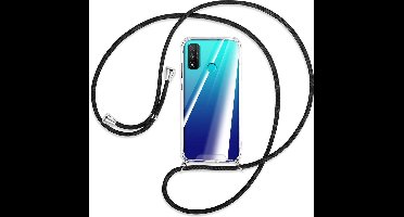Hoesje Geschikt voor Huawei P smart 2020 Hoesje met Koord transparant silicone case -Hoesje Geschikt voor Huawei P smart 2020 Koord hoesje draagkoord TPU backcover - Zwart