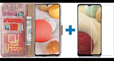 Hoesje Geschikt Voor Samsung Galaxy a12 hoesje - bookcase Rose goud - Hoesje Geschikt Voor Samsung Galaxy a12 hoesje - 1x Hoesje Geschikt Voor Samsung Galaxy a12 screenprotector screen protector