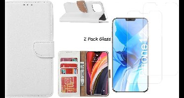 Hoesje Geschikt voor iPhone 12 / 12 Pro hoesje - bookcase / wallet cover portemonnee Bookcase hoes Wit + 2x tempered glass / Screenprotector