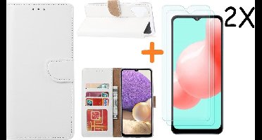 Hoesje Geschikt Voor Samsung Galaxy A32 hoesje bookcase Wit Met screenprotector / 2X tempered glass