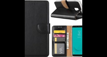 Ntech Hoesje Geschikt Voor Samsung Galaxy J6+ (Plus) 2018 case Zwart Portemonnee / Booktype hoesje met opbergvakjes