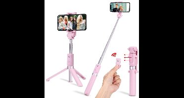 Ntech 3 in 1 Selfie Stick met Afstandsbediening en Foldable Tripod Stand Samsung Galaxy S10/S10+/S10e A50/A70/A70s/A40/A30/A7(2018) - Roze