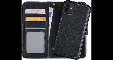 Hoesje - 2 in 1 - Geschikt voor Apple iPhone 11 - Met Uitneembare Hard Cover - Bookcase - Wallet Case - Met Pasjeshouder - Book Case - Uitneembaar - Pashouder - Kunstleer - Zwart