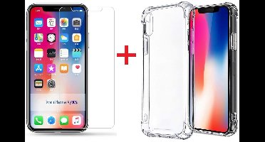Ntech hoesje Geschikt voor iPhone Xs Max Screenprotector Tempered Glass + Anti Shock Hoesje