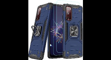 Hoesje Geschikt Voor Samsung Galaxy A02s Hoesje Heavy Duty Armor Hoesje Blauw - Galaxy A02s Case Kickstand Ring cover met Magnetisch Auto Mount- Hoesje Geschikt Voor Samsung Galaxy A02s screenprotector 2 pack