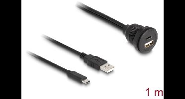 Delock USB 2.0 Cable USB Type-A male and USB Type-C™ male to USB Type-A female and USB Type-C™ female for built-in 1 m black