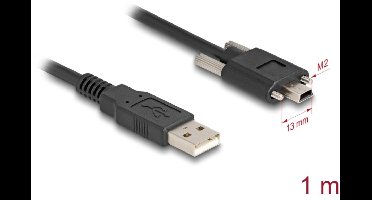 Delock USB 2.0 Cable Type-A male to Type Mini-B male with screw distance 13 mm 1 m black