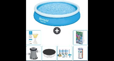 Bestway Rond Opblaasbaar Fast Set Zwembad - 366 x 76 cm - Blauw - Inclusief Pomp - Afdekzeil - Onderhoudspakket - Filter - 7-delig