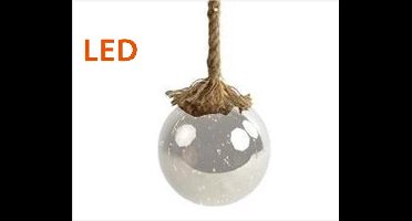 Glazen Bal transparant met LED - 15 cm - Jute touw 95 cm
