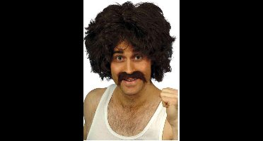 Smiffys - Retro Pruik en Snor - Bruin