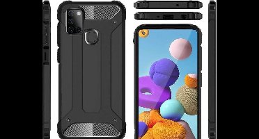 Hoesje Geschikt Voor Samsung Galaxy A21S Rugged Hybrid Armor Hoesje - Zwart