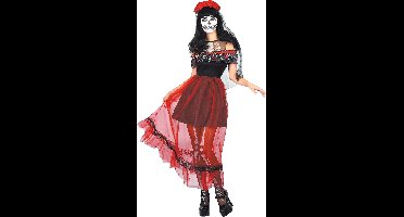 Vegaoo - Dia de los Muertos outfit met rode sluier voor vrouwen