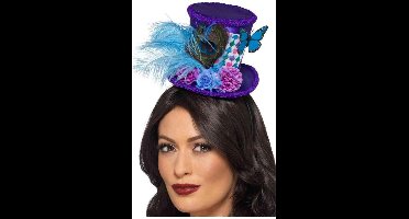 Smiffys - Mad Hatter Mini Feather Kostuum Hoed - Paars