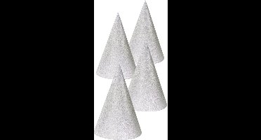 Zilverkleurige Glitter Feesthoedjes 16cm - 4 stuks