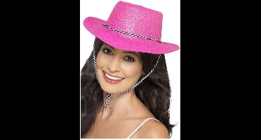 Roze glitter carnaval verkleed cowboy hoed voor volwassenen