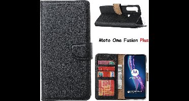Hoesje geschikt voor Motorola Moto One Fusion Plus Hoesje met Pasjeshouder portemonnee bookcase - Zwart
