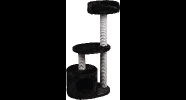 Krabpaal – Flamingo Echo – zwart & grijs – 48x34x99 cm – krabmeubel met ligplateaus & schuilplaats – sisaltouw – zachte pluche – voor katten & kittens