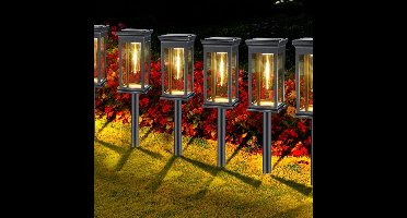 Lampen op zonne-energie voor buiten en tuin, 6 stuks, typisch zonnelampen voor buiten, met warm wit wolfraam, waterdicht, auto-aan/uit zonnelampen tuindecoratie voor gazon, terras, binnenplaats, geschenken [Energieklasse A+++]