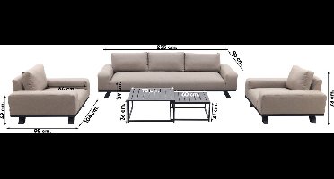 Barcelona/Royalty Sunbrella stoel-bank loungeset - Taupe - 5-delig