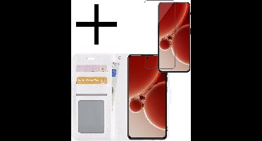 Hoesje - Met Screenprotector - Geschikt voor OnePlus Nord 3 - Luxe Pasjeshouder - Bookcase Portemonee - Flip Case - Kunstleer Book Case - Flipcase - Book Cover - Walletcase - Portemonneehoes - Wit