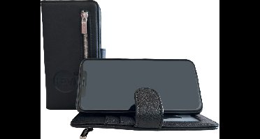 HEM Leren Hoesje Geschikt Voor Apple iPhone 7 / 8 / SE (2020 & 2022) – Zwart (Antique Black) Wallet Case Met Rits – Lederen Bookcase Met TPU Binnenkant – 360° Beschermende Flip Cover