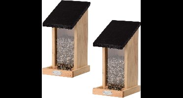 2x Houten vogelhuisjes/muurvoedersilo - Vurenhouten vogelhuisjes tuindecoraties - Vogelnestje voor tuinvogeltjes