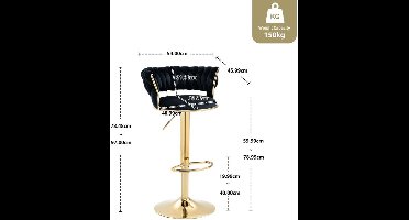 Barkruk – Barstoel – Keukenstoel – Draaistoel – Zithoogte Verstelbaar – Velvet Bekleding – Metalen Frame