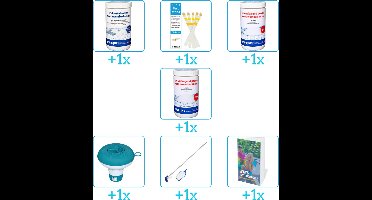 Zwembad Onderhoudspakket - Onderhoud Zwembad - bevat Chloor - Testrips - PH-min - PH-plus - Chloordrijver - Schoonmaakset en Zwembadgids (7-delig)
