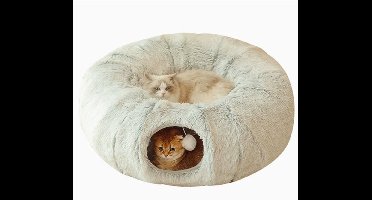 Kattentunnel Pluche - Tunnel Kat - Kattenhuis - Speeltunnel kat - Lichtgrijs