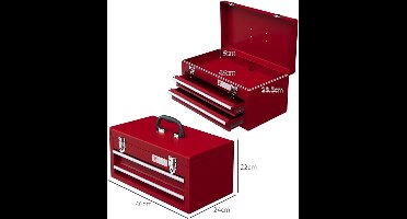 Gereedschapskist – Gereedschapsdoos – Toolkist – Opbergtas – Werkplaatskist – 2 Laden – Robuuste Stalen Sluitingen – Draagbaar 46x24x22 cm – Rood