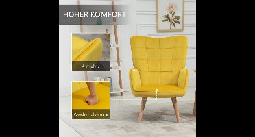 Wingback Fauteuil – Lounge Stoel – Accentstoel – Leesstoel – Relaxfauteuil – Mosterdgeel Velvet – Stevig Metalen Frame – Zachte Kussens – Comfortabele Rugleuning