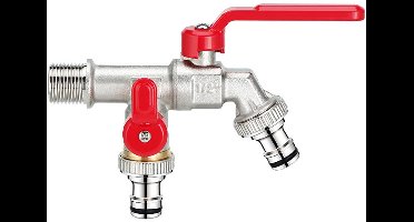 Buitenkraan 1/2 3/4 Inch, Messing, Dubbele Uitgang, Antivries Tuinkraan, Dubbele Bediening, Lang Schroefdraad, Eenvoudige Installatie Voor Keuken En Wasmachine, Kraan, rood