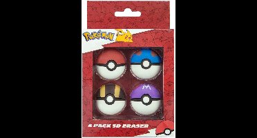OttoSimon Pokémon gummen set - 4 stuks - kleurrijke Pokéball gummen.