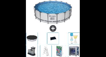 Bestway Rond Steel Pro MAX Zwembad - 488 x 122 cm - Grijs - Inclusief Pomp - Ladder - Afdekzeil - Solar Mat - Warmtepomp - 8-delig