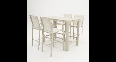 Barset Eos met 4x barstoel Quenza crème