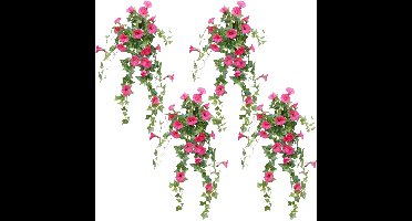 4 Stuks Kunstmatige Morning Glory Hangbloemen - Nep Plastic Kunstmatige Morning Glory Klimplanten - Wanddecoratie voor Thuis, Balkon, tuin en Buiten (Roze)